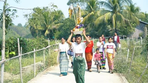 Marma tribe doing there cultural activity on a local wedding . Stock Footage 253005397