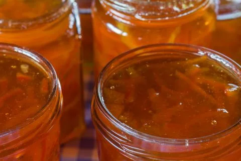 Marmalade in jam jars Stock Photos