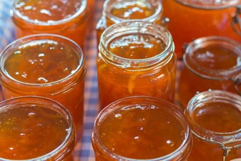 Marmalade in jam jars Stock Photos