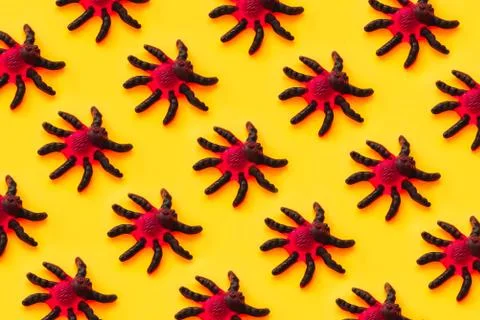 Marmalade spiders seamless pattern crawling up. Halloween concept Stock Photos