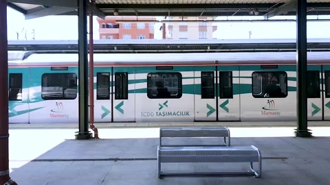 Marmaray approached the train stop to pick up passengers, December 2, 2019, ista Stock Footage 133652715