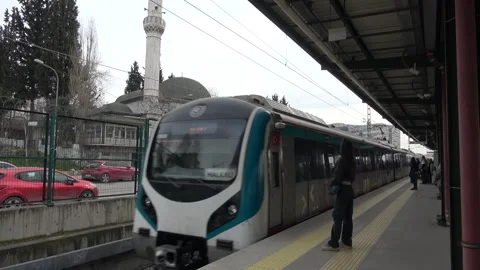 Marmaray train arrives at the platform Stock Footage 304358760