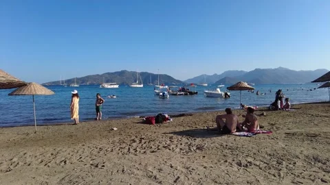 Marmaris beach with vacationing. Turkey Stock Footage 169540872