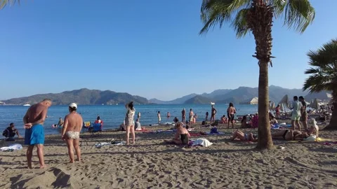 Marmaris beach with vacationing. Turkey Stock Footage 169541295