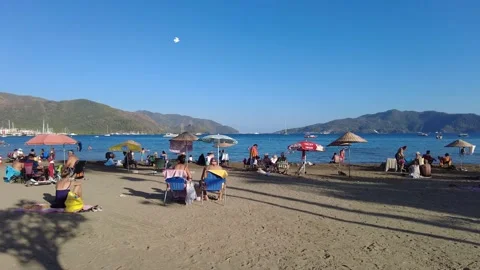 Marmaris beach with vacationing. Turkey Stock Footage 169541355