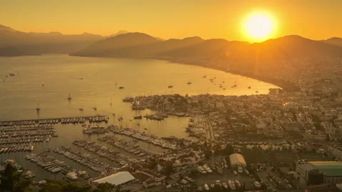 Marmaris sunset. fast yachts movement. Turkey. Timelapse hyperlapse Stock Footage 137888055