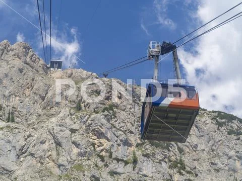 Marmolada, Italy. The first section of the cableway leading to the glacier Stock Photos