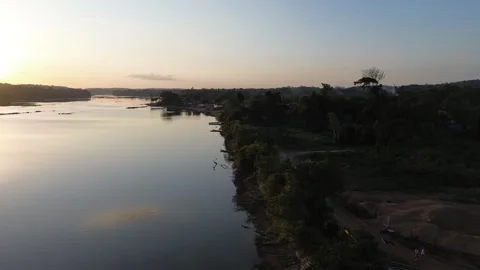 Maroni river, aerial, track left, sundown, French Guiana. Stock Footage 306870957