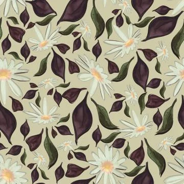 Maroon and green abstract based seamless flower and leaves pattern Illustration