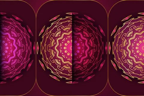 Maroon background with gold mandala featuring central flower Stock-Illustration