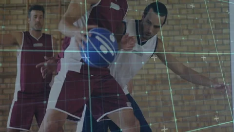 Maroon ball handler dribbling basketball making low crossover pivoting evading Stock Footage 311883958