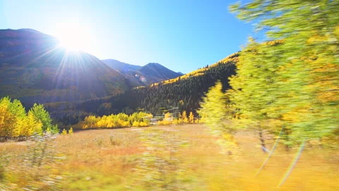 Maroon Bells car driving side pov in Colorado rocky mountains fall autumn Stock Footage 140403365