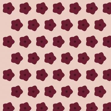 Maroon floral pattern with five-petal flowers on light beige seamless backg.. Stock-Illustration
