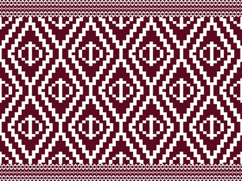 Maroon Geometric Pixel Weaving Pattern Illustration