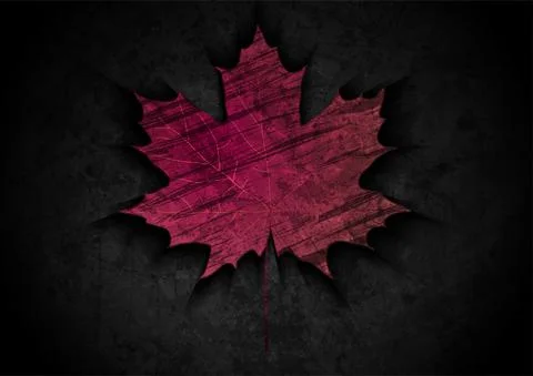 Maroon red grunge maple leaf abstract background Stock Illustration