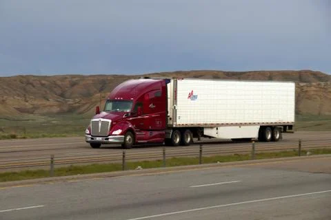 MAROON SEMI WHITE TRAILER Stock Photos