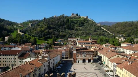 Marostica - The square and the upper castle - Motion view Stock Footage 73875962