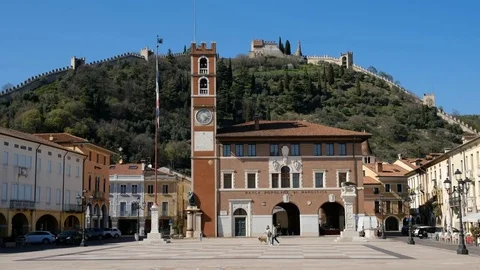 Marostica - The square and the upper castle - Motion view Stock Footage 73876176