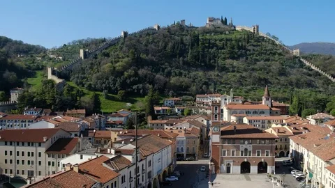 Marostica - The square and the upper castle - Motion view Stock Footage 73876236