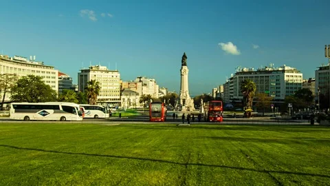 Marques de Pombal Square Hyperlapse, Lisbon, Portugal Stock-Footage 92767581