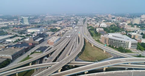 Marquette interchange in the center of Milwaukee Stock Footage