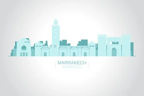 Marrakech City Morocco Vector Flat Art Icons, Banner Stock Illustration