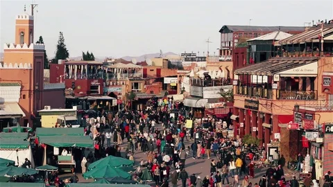 MARRAKECH, MOROCCO - 07 january, 2016: Jamaa el Fna, Jemaa el-Fnaa, Djema el-Fna Stock Footage 72009434