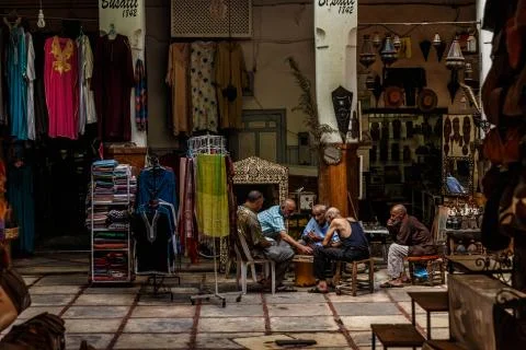 Marrakech, Morocco - August 2017: Marrakech old town red streets. Stock Photos