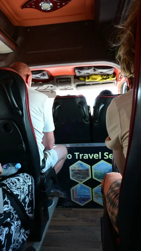 Marrakech, morocco. August 9, 2026. Interior perspective of a tour shuttle bus Stock Footage 344113940
