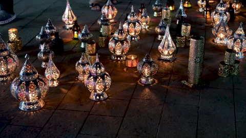 Marrakech, morocco. August 9, 2026. Traditional moroccan metal lanterns with Stock Footage 344897007