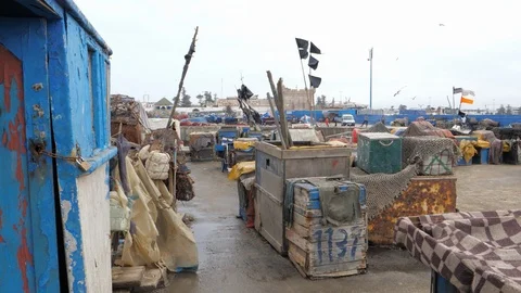 Marrakech port, flags waving, Morocco, africa in 4K Stock Footage 93855249