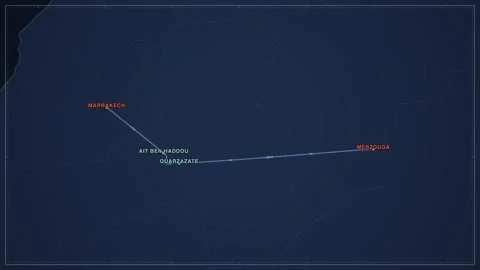 Marrakech To Sahara travel route map animation Stock Footage 339904679