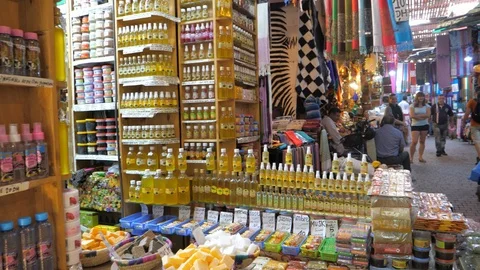 Marrakech street with many shops, Morocco, Africa in 4K Stock Footage 93897322