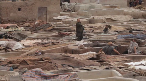 MARRAKECH TANNERY - MEN AT WORK # 4 Stock Footage 28016745