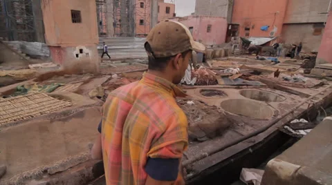 MARRAKECH TANNERY - MEN AT WORK # 7 Stock Footage 28081256