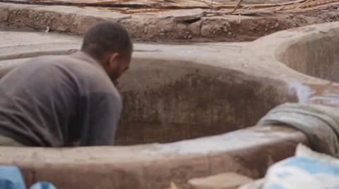 MARRAKECH TANNERY - MEN AT WORK # 8 Stock Footage 28109786