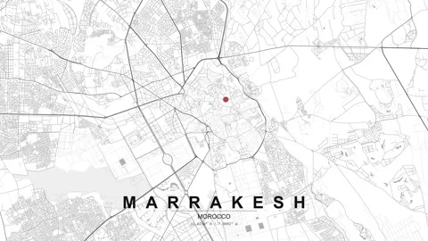 Marrakesh Morocco map aerial road network grid pin Stock Footage 333430254
