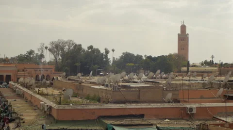 Marrakesh rooftops with koutoubia mosque Stock Footage 49709239