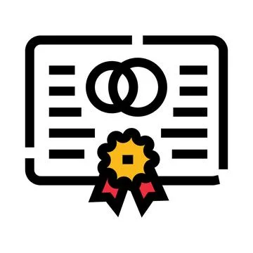 Marriage certificate document with wedding rings and ribbon Stock Illustration