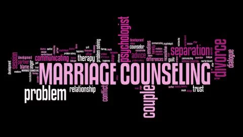 Marriage counseling - relationship problems solution. Word cloud sign. Stock Illustration