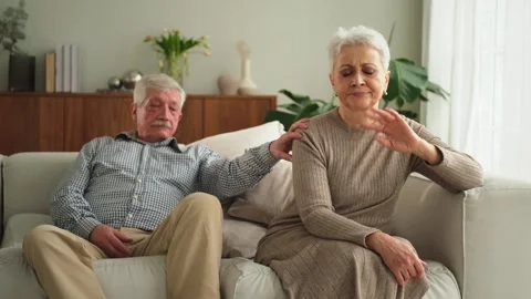 Marriage crisis relationship problems. Old couple quarreling. Sad mature Stock Footage 312442966