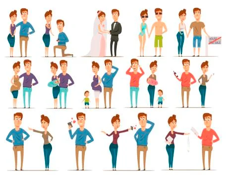 Marriage Flat Characters Set Illustrazione stock