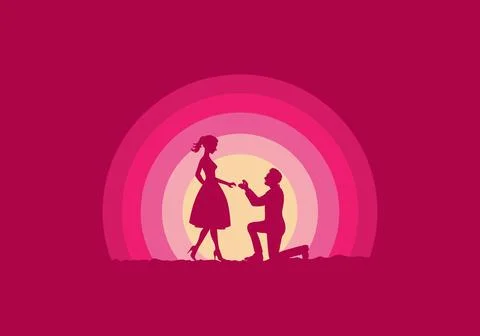 Marriage proposal composition silhouette Stock Illustration