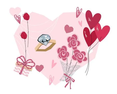 Marriage proposal idea and love and engagement card design element vector. Stock Illustration