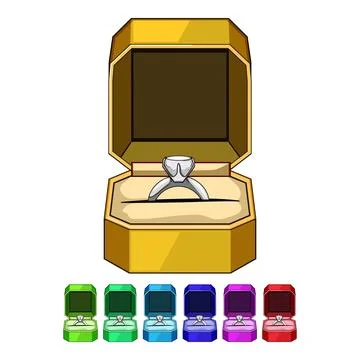 Marriage proposal ring box cartoon vector graphic Stock Illustration