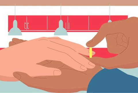 Marriage proposal, wedding ring, two hands, newlyweds, love and trust. Illustrazione stock