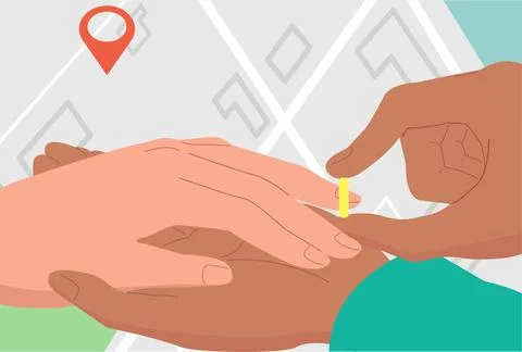 Marriage proposal, wedding ring, two hands, newlyweds, love and trust. Stock Illustration