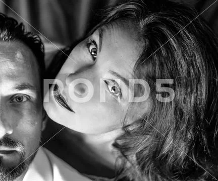 Married couple in bedroom, top view, indoor, day Stock Photos