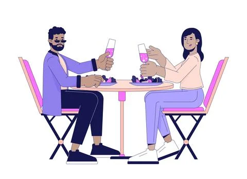 Married couple eating dinner 2D linear cartoon characters Ilustração Stock
