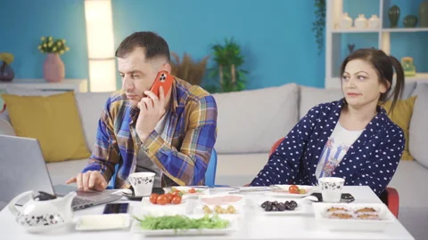 The married couple is having breakfast at breakfast. Stock Footage 228839513